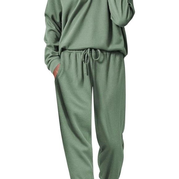 Ekouaer Pajamas Women's Waffle Knit Sleepwear Long Sleeve Loungewear Set - Picture 3 of 3